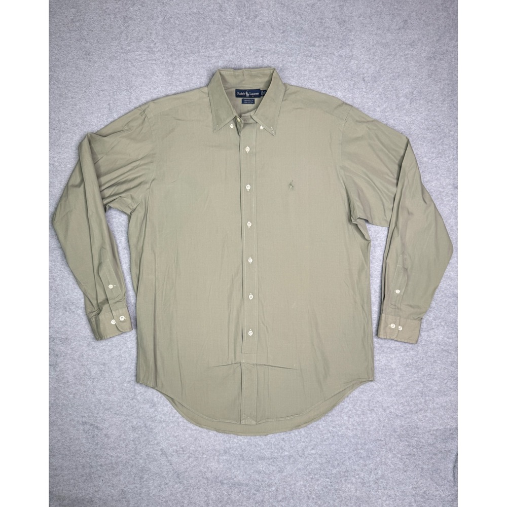 Ralph Lauren Yarmouth Mens Olive Green Cotton Button Down Shirt Size 15.5 34/35